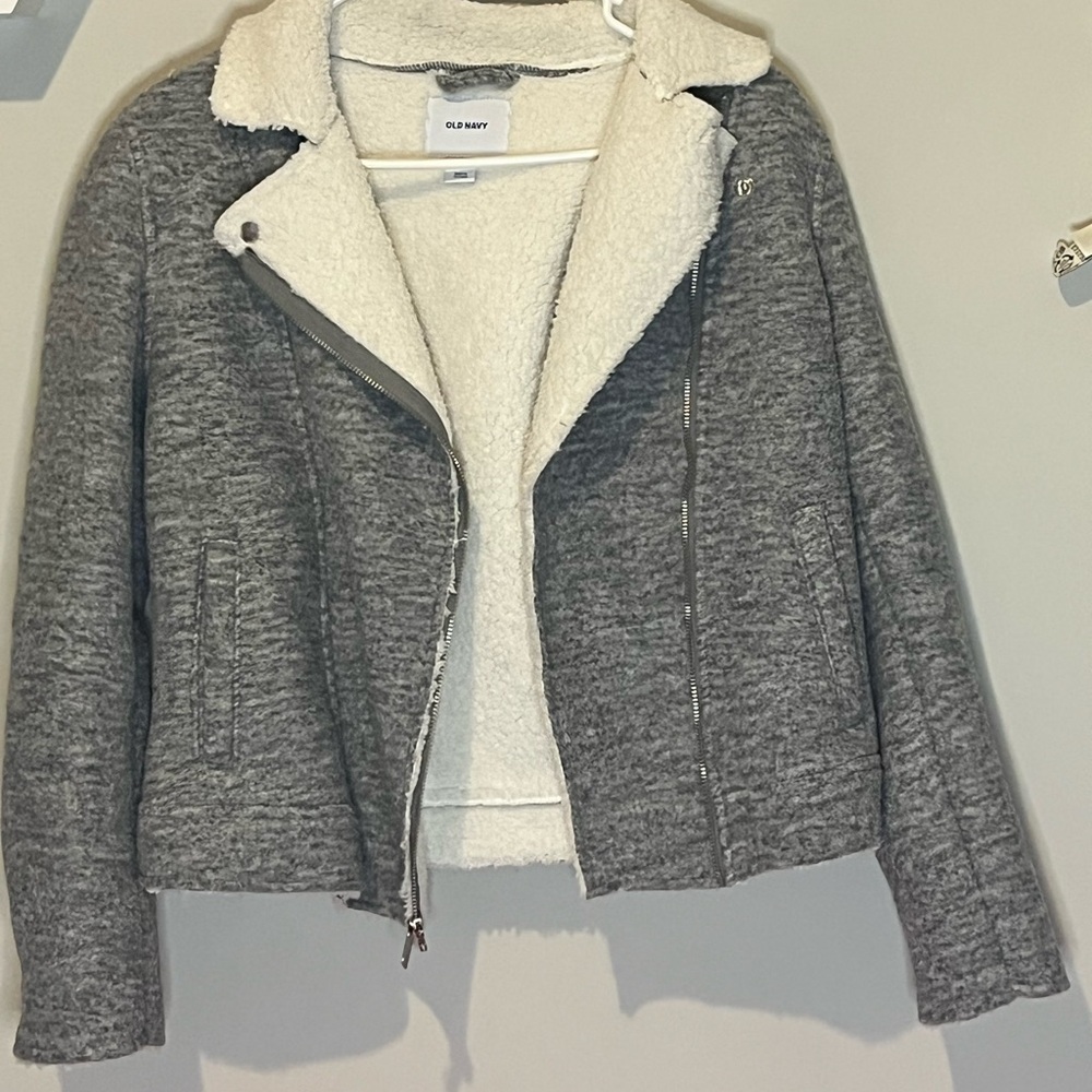 Old Navy Gray Jacket with Cream Sherpa Lining
